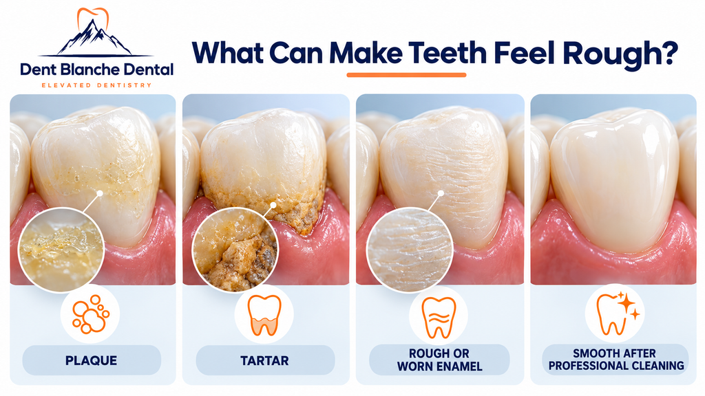 Comparison of plaque, tartar, rough enamel, and smooth teeth after professional dental cleaning